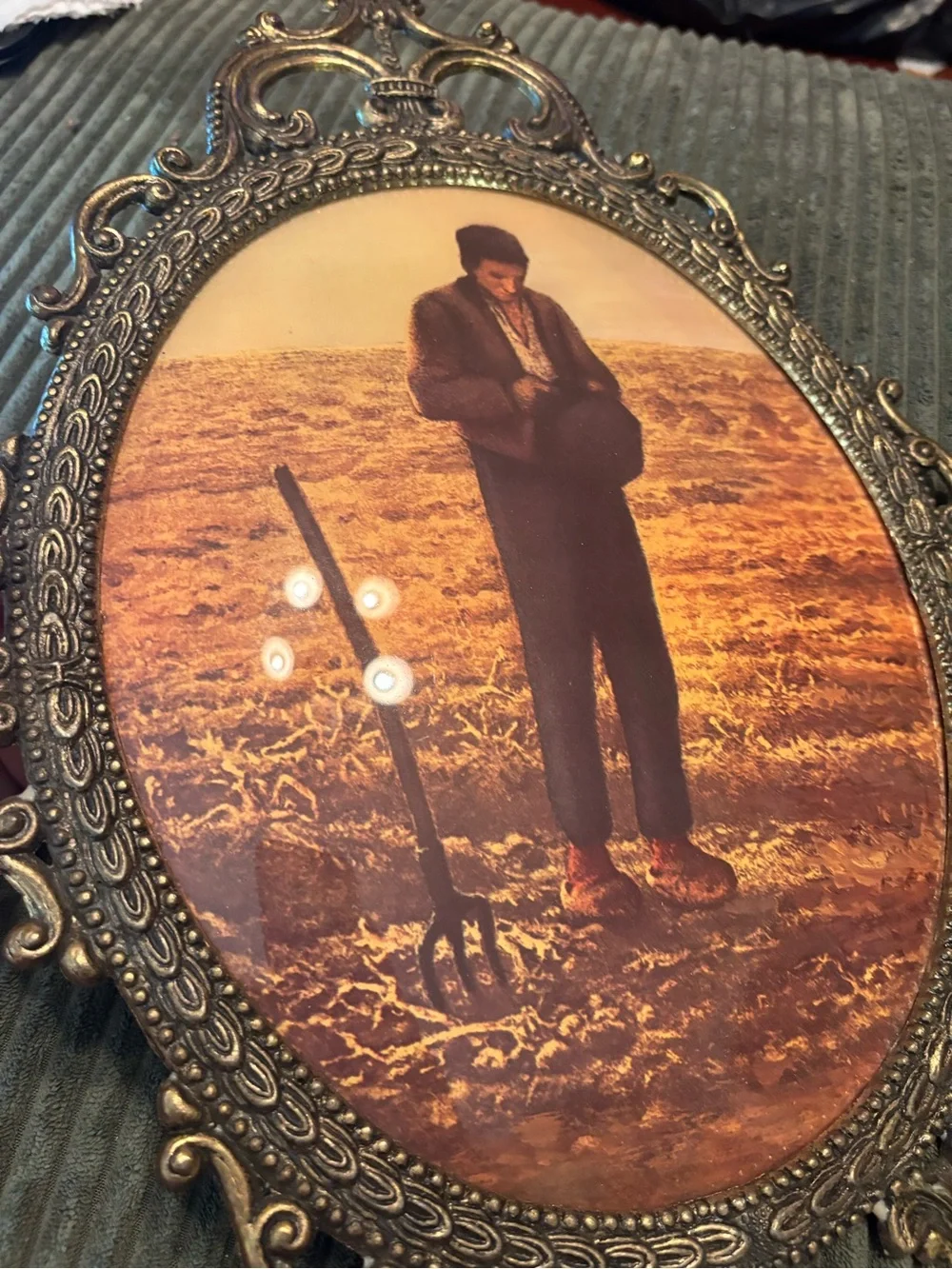 Pair Vintage “The Angelus” Jean Francois Millet Farmer/Wife Convex Glass 17X12